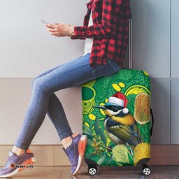 Aussie Honeyeaters Banksia Christmas Luggage Cover Aboriginal Dots Painting Green Motif LT9