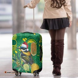 Aussie Honeyeaters Banksia Christmas Luggage Cover Aboriginal Dots Painting Green Motif LT9