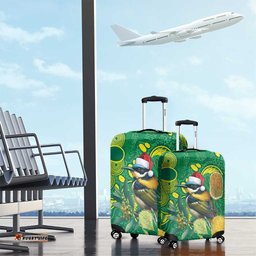 Aussie Honeyeaters Banksia Christmas Luggage Cover Aboriginal Dots Painting Green Motif LT9