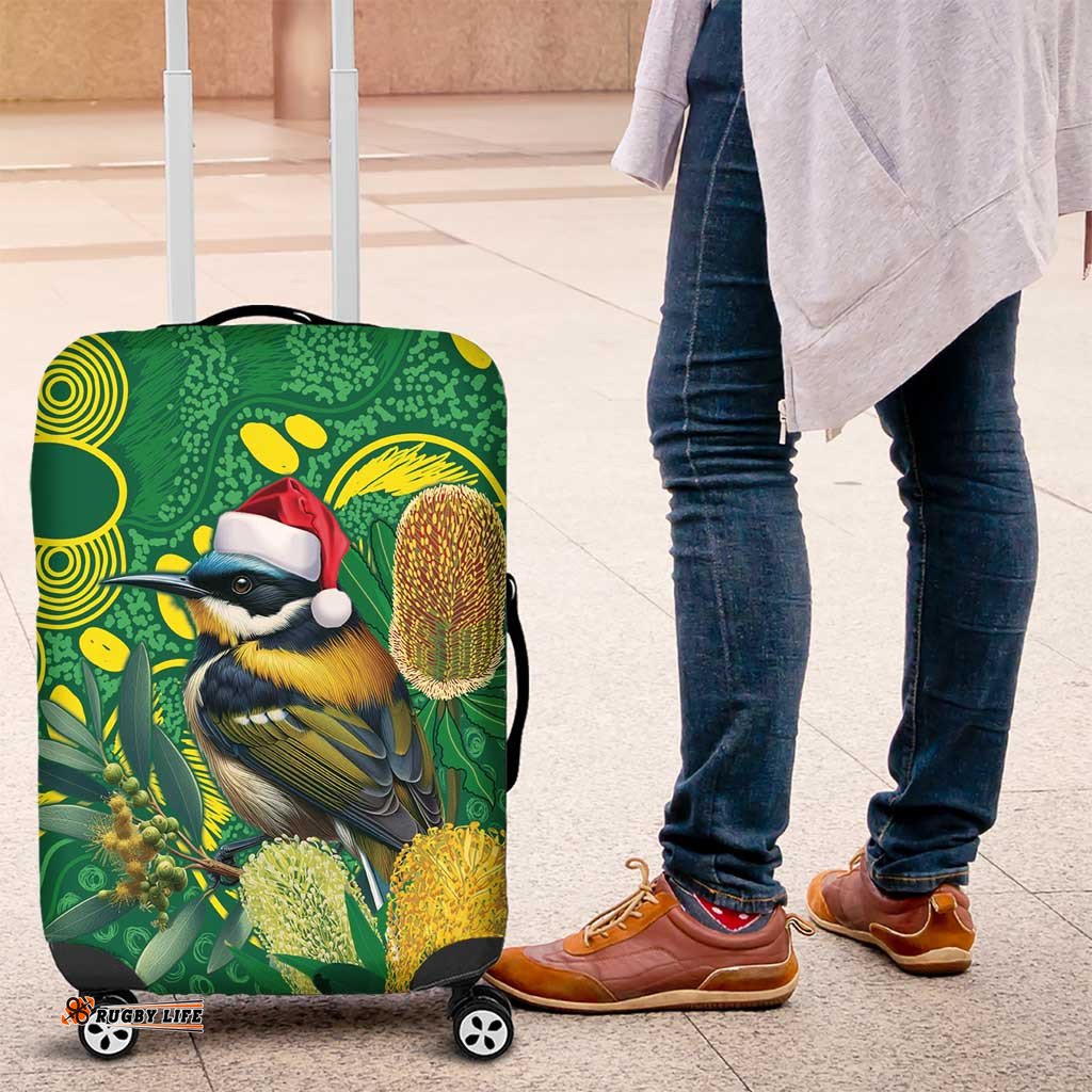 Aussie Honeyeaters Banksia Christmas Luggage Cover Aboriginal Dots Painting Green Motif LT9