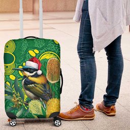 Aussie Honeyeaters Banksia Christmas Luggage Cover Aboriginal Dots Painting Green Motif LT9