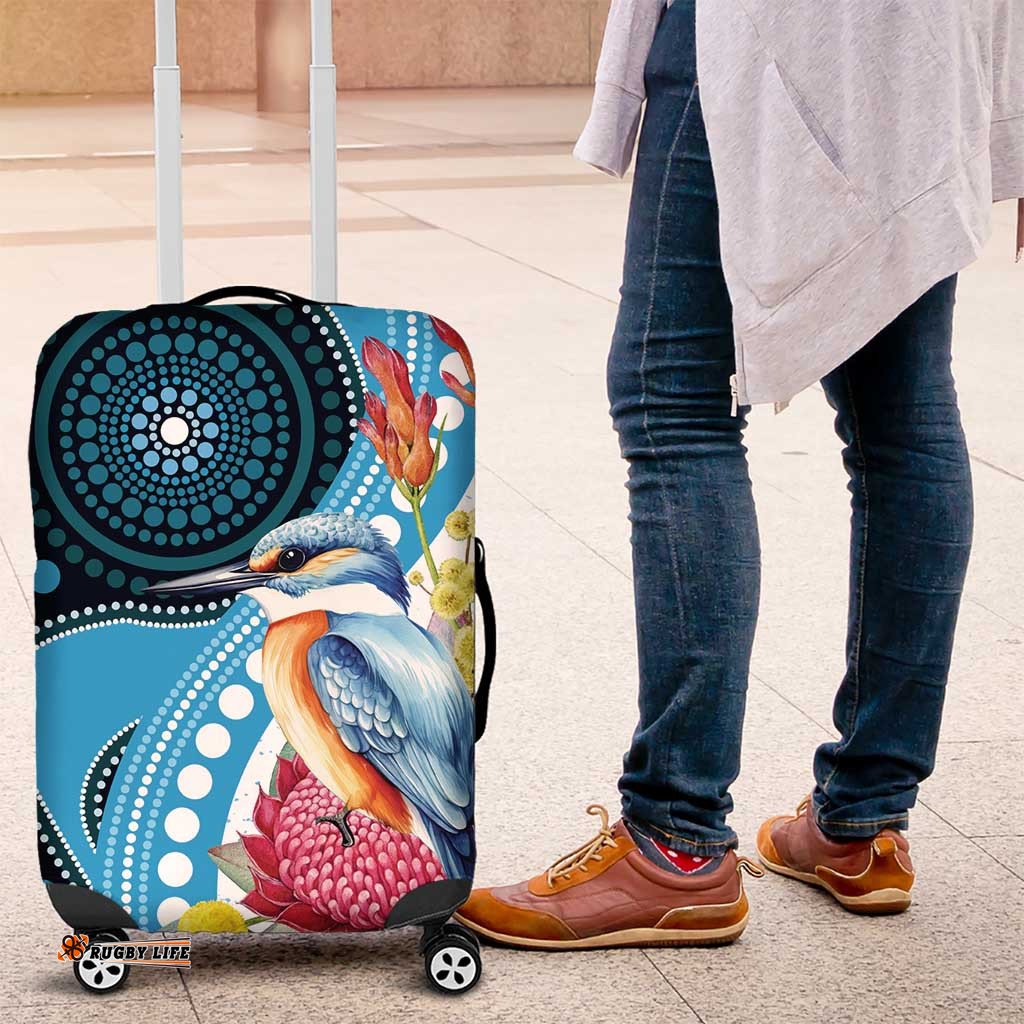 Australia Azure Kingfisher Luggage Cover Australian Native Flowers Indigenous Art LT14