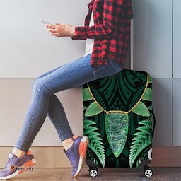 Aotearoa Pounamu Niho Luggage Cover Silver Fern Mix Maori Pattern - Green LT14