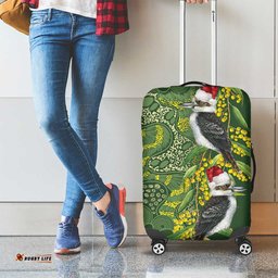 Aussie Kokaburra Golden Wattle Christmas Luggage Cover Aboriginal Dots Painting Green Motif LT9