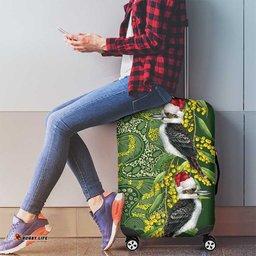 Aussie Kokaburra Golden Wattle Christmas Luggage Cover Aboriginal Dots Painting Green Motif LT9