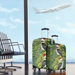 Aussie Kokaburra Golden Wattle Christmas Luggage Cover Aboriginal Dots Painting Green Motif LT9