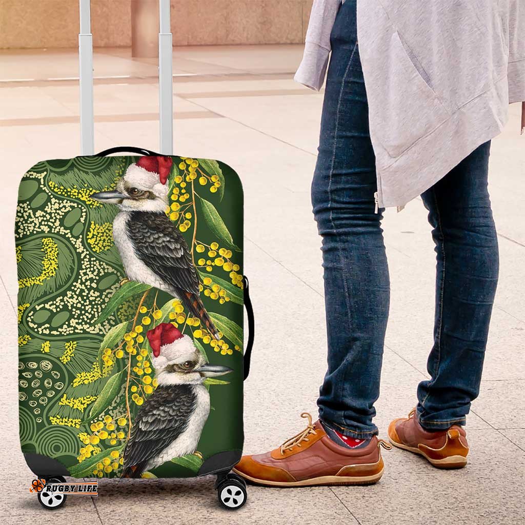 Aussie Kokaburra Golden Wattle Christmas Luggage Cover Aboriginal Dots Painting Green Motif LT9