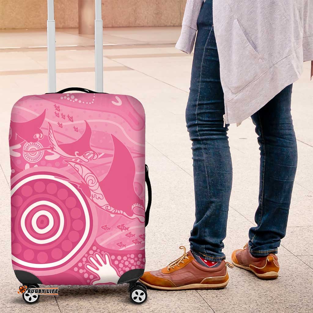 Australia Breast Cancer Awareness Luggage Cover Pink Ribbon Manta Ray Aboriginal Art LT14