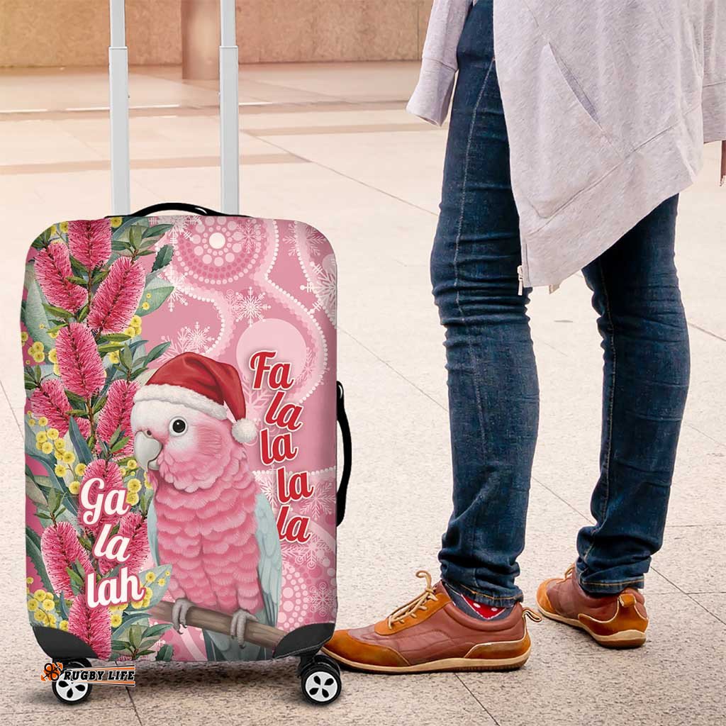 Australia Pink Galah Christmas Luggage Cover Falalalala Galalah Bottlebrush Aboriginal Art LT14