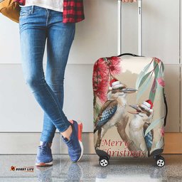 Australia Kookaburra Christmas Luggage Cover Bottlebrush Eucalyptus Blossoms Watercolor LT14