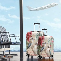 Australia Kookaburra Christmas Luggage Cover Bottlebrush Eucalyptus Blossoms Watercolor LT14