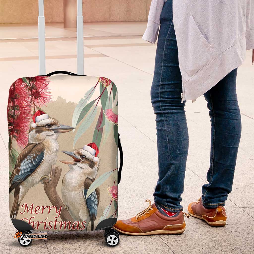 Australia Kookaburra Christmas Luggage Cover Bottlebrush Eucalyptus Blossoms Watercolor LT14
