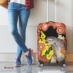 Australia Tawny Frogmouth Luggage Cover Golden Wattle Banksia Aboriginal Art LT14