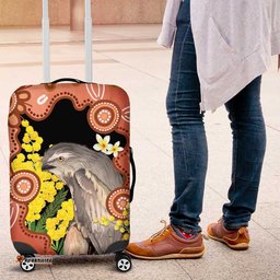 Australia Tawny Frogmouth Luggage Cover Golden Wattle Banksia Aboriginal Art LT14