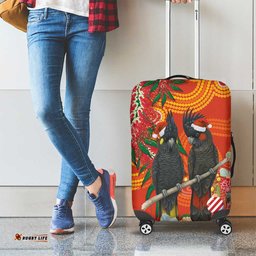 Australia Black Cockatoo Christmas Luggage Cover Banksia Bottlebrush Aboriginal Art LT14