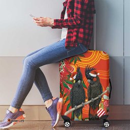 Australia Black Cockatoo Christmas Luggage Cover Banksia Bottlebrush Aboriginal Art LT14