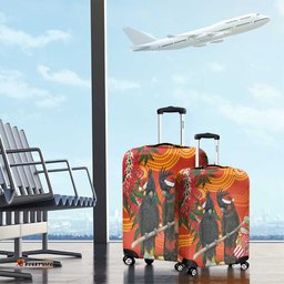 Australia Black Cockatoo Christmas Luggage Cover Banksia Bottlebrush Aboriginal Art LT14