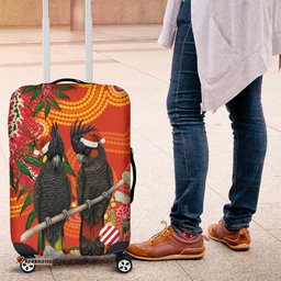 Australia Black Cockatoo Christmas Luggage Cover Banksia Bottlebrush Aboriginal Art LT14