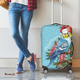 Blue Budgies on Callistemon Luggage Cover Merry Christmas Aussie LT7