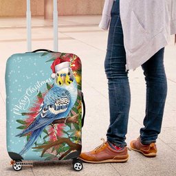 Blue Budgies on Callistemon Luggage Cover Merry Christmas Aussie LT7