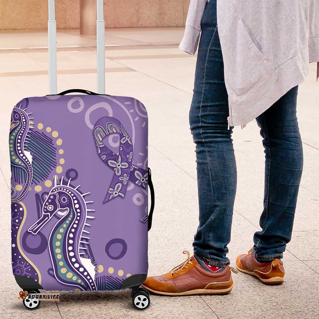 Australia Epilepsy Awareness Luggage Cover Aboriginal Purple Ribbon with Seahorse LT7