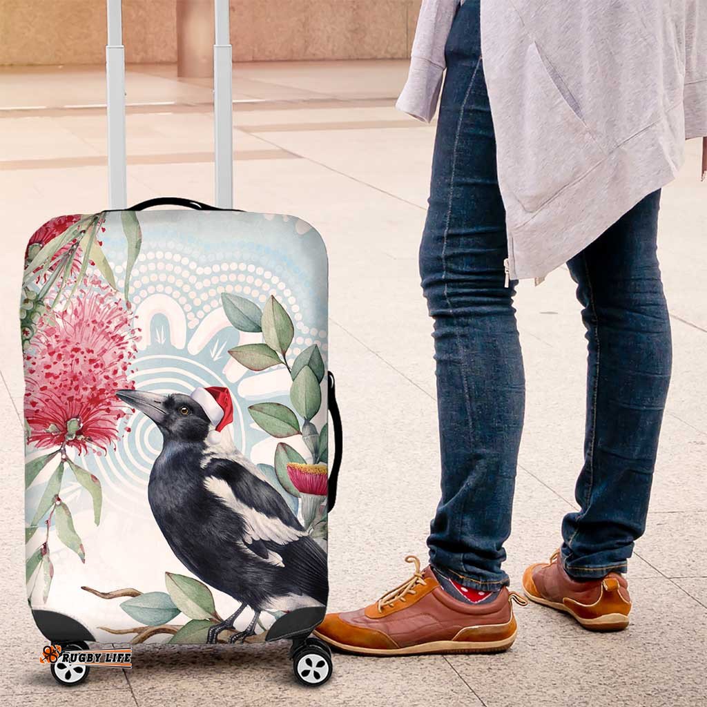 Australia Magpie Christmas Luggage Cover Eucalyptus Aboriginal Watercolor Stylized LT14
