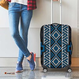Azure Tukutuku Pattern Aotearoa Luggage Cover Niho Taniwha and Puhoro Motifs LT7