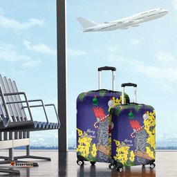 Australia Gang-gang Cockatoo Christmas Luggage Cover Callocephalon Fimbriatum Golden Wattle Blue LT14
