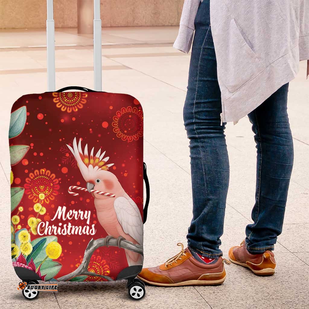Australia Pink Cockatoo Christmas Luggage Cover Aussie Native Flowers Merry Xmas - Red LT14