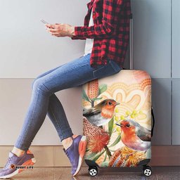 Australia Flame Robin Luggage Cover Petroica Phoenicea Banksia Indigenous Art LT14