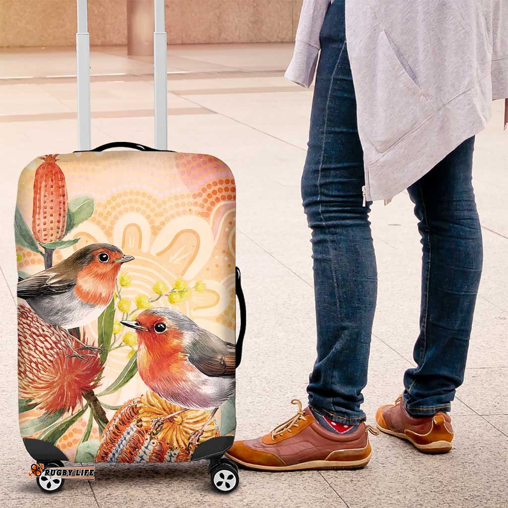 Australia Flame Robin Luggage Cover Petroica Phoenicea Banksia Indigenous Art LT14
