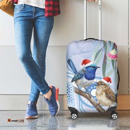 Australia Superb Fairywren Christmas Luggage Cover Aboriginal Eucalyptus Blossoms Watercolor LT14