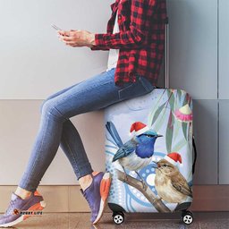 Australia Superb Fairywren Christmas Luggage Cover Aboriginal Eucalyptus Blossoms Watercolor LT14