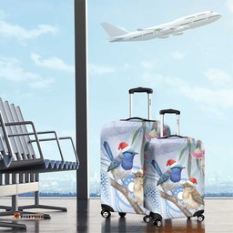 Australia Superb Fairywren Christmas Luggage Cover Aboriginal Eucalyptus Blossoms Watercolor LT14