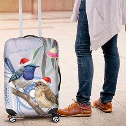 Australia Superb Fairywren Christmas Luggage Cover Aboriginal Eucalyptus Blossoms Watercolor LT14