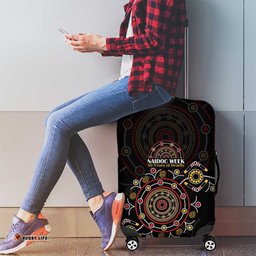 NAIDOC Deadly 50 Years Luggage Cover Aboriginal Black Gold Boomerang Art LT9