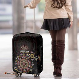 NAIDOC Deadly 50 Years Luggage Cover Aboriginal Black Gold Boomerang Art LT9