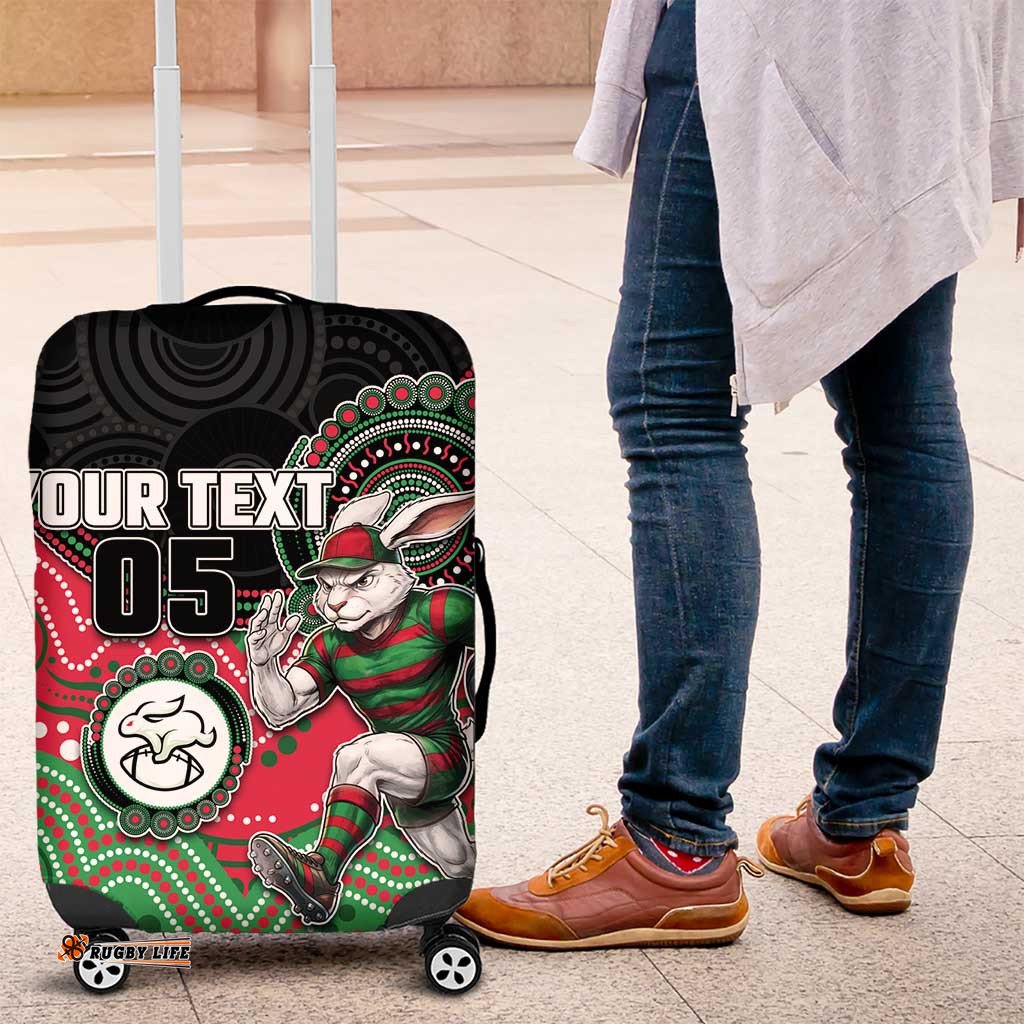 Custom Rabbitohs Luggage Cover Rabbit Mascot With Aboriginal Indigenous DT05