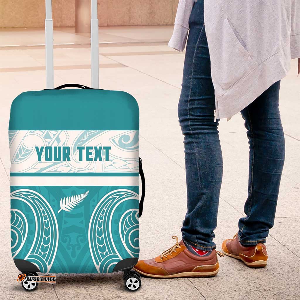 New Zealand Silver Fern Cricket Custom Luggage Cover Black Cap Teal Maori Pattern LT14