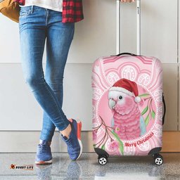 Funny Pink Galah Australia Christmas Luggage Cover Eucalyptus Blossoms Aboriginal Art LT14