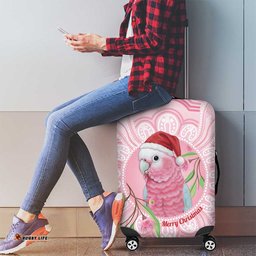 Funny Pink Galah Australia Christmas Luggage Cover Eucalyptus Blossoms Aboriginal Art LT14