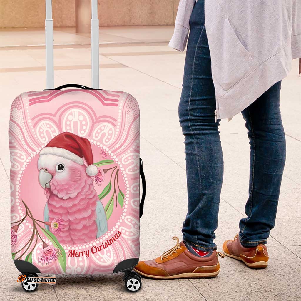 Funny Pink Galah Australia Christmas Luggage Cover Eucalyptus Blossoms Aboriginal Art LT14