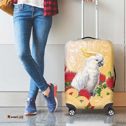 New Zealand Aotearoa Cockatoo Luggage Cover Maori Pattern With Pohutukawa Flowers LT05