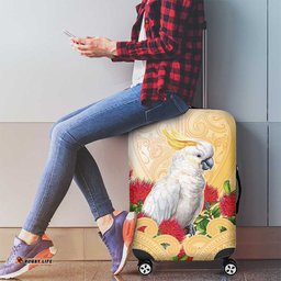 New Zealand Aotearoa Cockatoo Luggage Cover Maori Pattern With Pohutukawa Flowers LT05