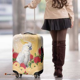 New Zealand Aotearoa Cockatoo Luggage Cover Maori Pattern With Pohutukawa Flowers LT05