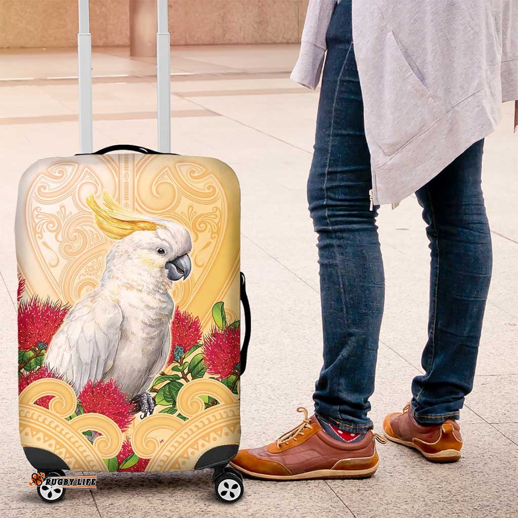 New Zealand Aotearoa Cockatoo Luggage Cover Maori Pattern With Pohutukawa Flowers LT05