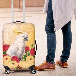 New Zealand Aotearoa Cockatoo Luggage Cover Maori Pattern With Pohutukawa Flowers LT05