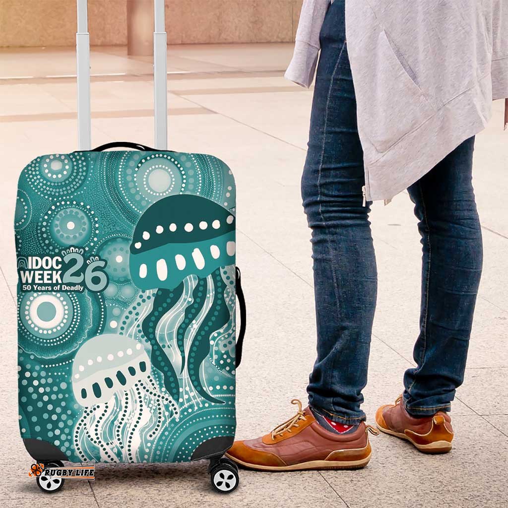 NAIDOC Deadly 50 Years Luggage Cover Jellyfish Aboriginal Culture Inspired Turquoise LT9