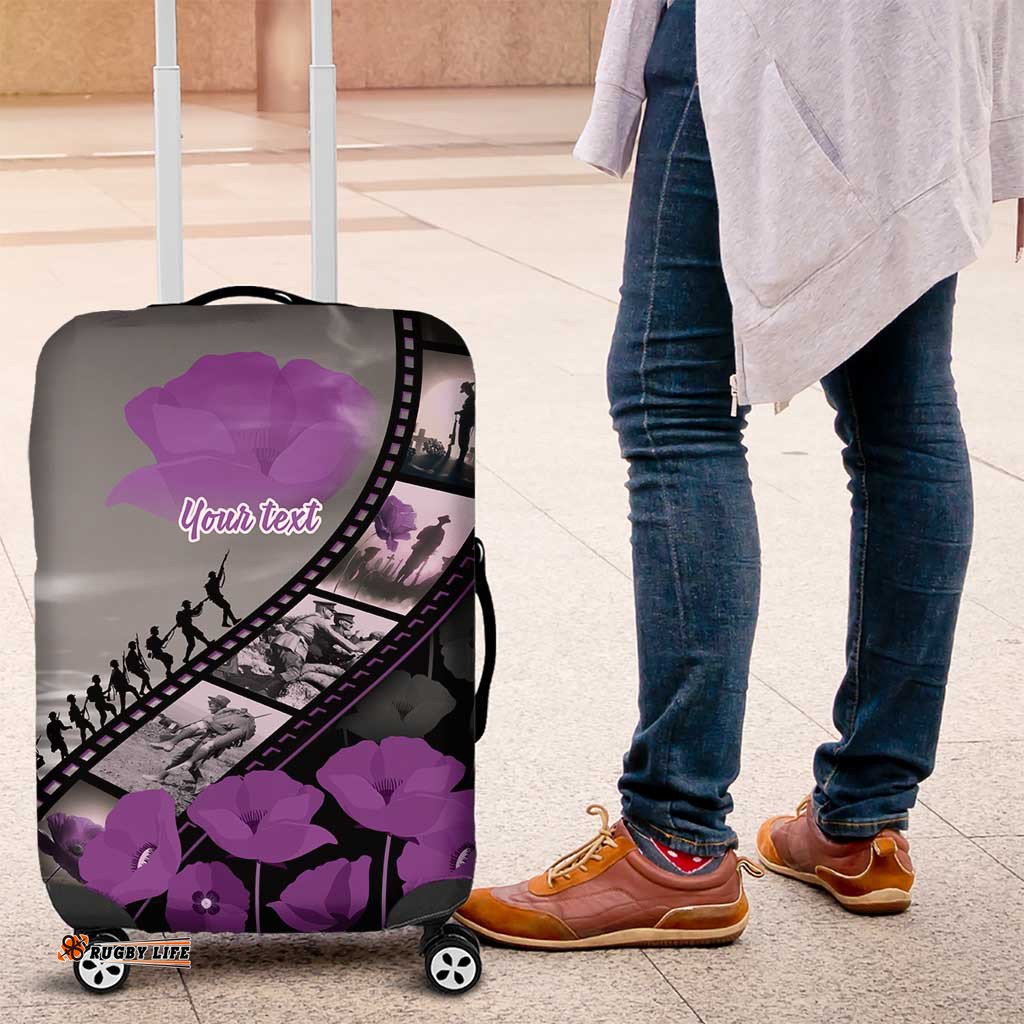 Personalised Remembering ANZAC Lest We Forget Luggage Cover Vintage Film Frame Memorial Purple Poppy LT9