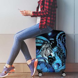 Maori Romantic Valentine Luggage Cover The Hongi Kiss Blue Galaxy DT05